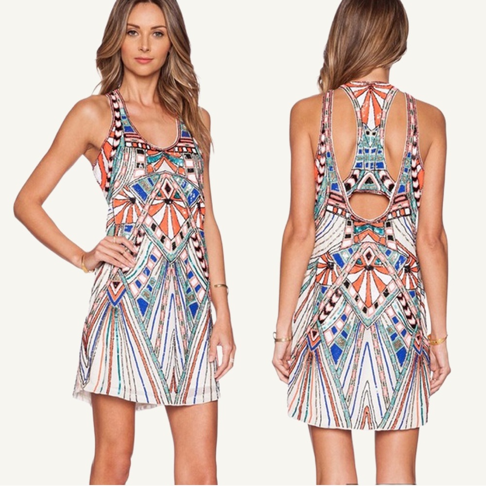 Parker Ramsey Shock Pink Beaded Sequin Cutout Cocktail Dress XS Statement
